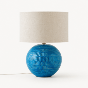 Lampada in ceramica blu con paralume